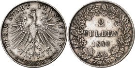 Alemania. Frankfurt del Meno. 1846. 2 gulden. (Kr. 333). Escasa. AG. 21,12 g. MBC.