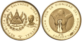 El Salvador. 1971. 25 colones. (Fr. 8) (Kr. 143). Escultura de Salvador Dalí. Ex Áureo & Calicó 19/10/2016, nº 3691. AU. 2,98 g. Proof.