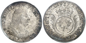 Francia. 1695. Luis XIV. X (Amiens). 1/2 écu. (Kr. 295.22). En cápsula de la PCGS como MS62, nº 490555.62/28587274. Bella. Brillo original. Ex Áureo &...