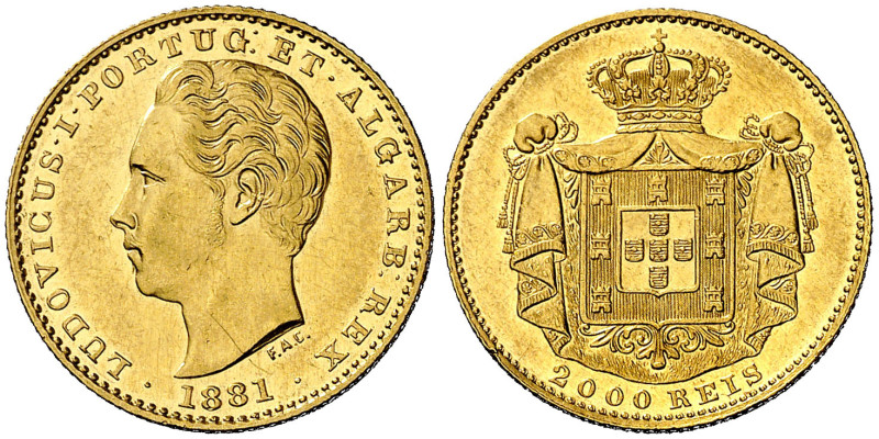 Portugal. 1881. Luis I. 2000 reis. (Fr. 154) (Gomes 14.13). Acuñación de 1000 ej...