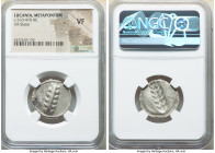LUCANIA. Metapontum. Ca. 510-470 BC. AR stater (23mm, 11h). NGC VF. META, six-grained barley ear; guilloche border on raised rim / Incuse six-grained ...
