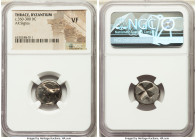 THRACE. Byzantium. Ca. 350-300 BC. AR siglos (16mm). NGC VF. Bull standing left on dolphin left; ΠY above / Quadripartite incuse square of mill sail p...