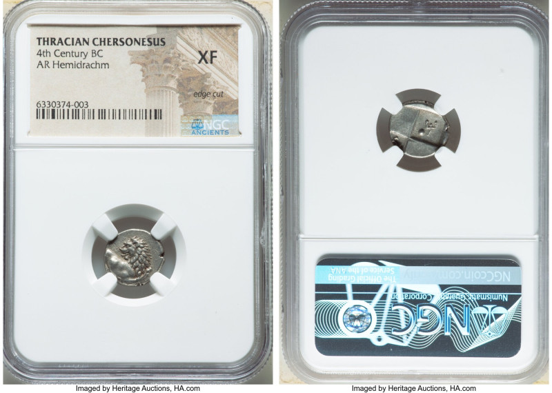 THRACE. Chersonesus. Ca. 4th century BC. AR hemidrachm (13mm). NGC XF, edge cut....