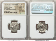ACARNANIA. Anactorium. Ca. 350-300 BC. AR stater (22mm, 8.45 gm, 10h). NGC XF 4/5 - 5/5, die shift. Pegasus with pointed wing flying right; A monogram...