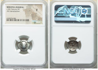 BOEOTIA. Federal Coinage. Ca. 395-340 BC. AR hemidrachm (16mm, 11h). NGC Fine. Boeotian shield / Cantharus; BO-I across fields, crescent left to right...