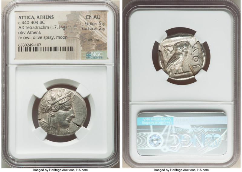 ATTICA. Athens. Ca. 440-404 BC. AR tetradrachm (24mm, 17.14 gm, 6h). NGC Choice ...