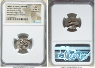 PAPHLAGONIA. Sinope. Ca. late 4th century BC. AR drachm (18mm, 4.98 gm, 6h). NGC AU 4/5 - 4/5. Eronu-, magistrate. Head of nymph left, wearing triple ...