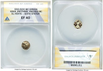 IONIA. Erythrae. Ca. 550-500 BC. EL sixth-stater or hecte (11mm). ANACS XF 40. Head of Heracles left, wearing lion skin headdress / Quadripartite incu...