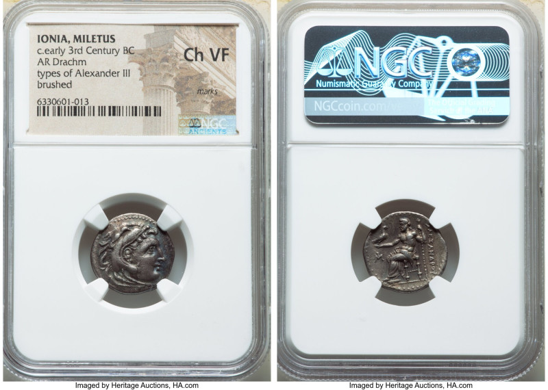 IONIA. Miletus. Ca. early 3rd century BC. AR drachm (18mm, 12h). NGC Choice VF, ...