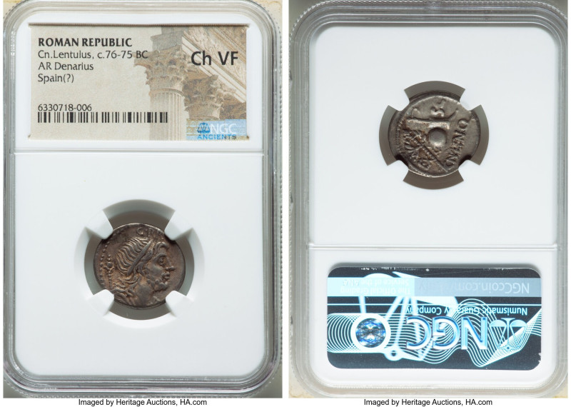 Cn. Lentulus (ca. 76-75 BC). AR denarius (19mm, 4h). NGC Choice VF. Uncertain mi...