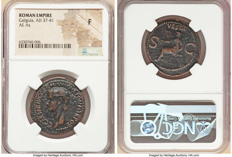 Gaius (Caligula) (AD 37-41). AE as (31mm, 6h). NGC Fine. Rome, 37-38 AD. C•CAESA...