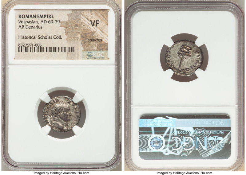 Vespasian (AD 69-79). AR denarius (19mm, 7h). NGC VF, scratches. Rome, AD 74. IM...