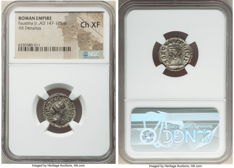 Faustina Junior (AD 147-175/6). AR denarius (18mm, 6h). NGC Choice XF. Rome, AD ...