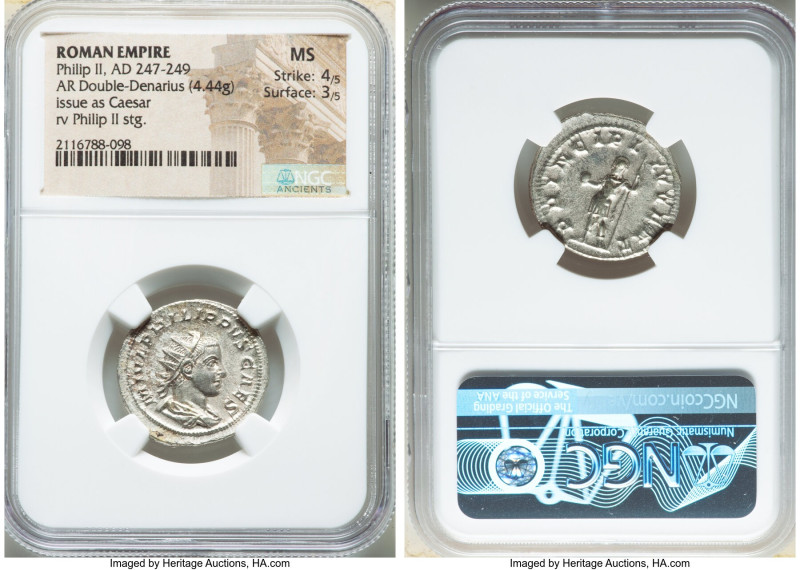 Philip II, as Caesar (AD 247-249). AR antoninianus (23mm, 4.44 gm, 7h). NGC MS 4...