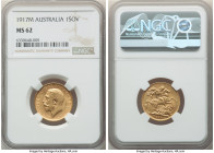 George V gold Sovereign 1917-M MS62 NGC, Melbourne mint, KM29, S-3999. Muted luster with olive tone. 

HID09801242017

© 2022 Heritage Auctions | All ...