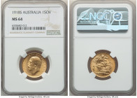 George V gold Sovereign 1918-S MS64 NGC, Sydney mint, KM29, S-4003. Olive-brown toning on honey colored gold. 

HID09801242017

© 2022 Heritage Auctio...