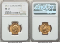 George V gold Sovereign 1931-P MS63 NGC, Perth mint, KM32, S-4002. Weakly struck reverse, St. George's neck and cape nearly detached. 

HID09801242017...