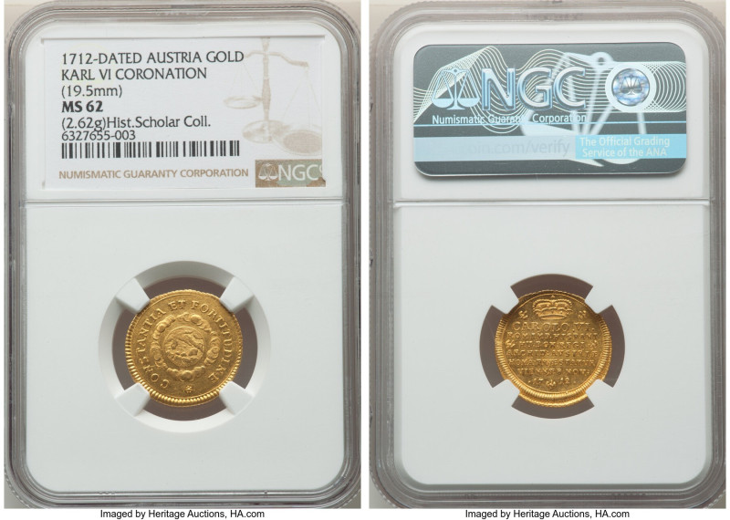Karl VI gold "City of Vienna" Medal of 3/4 Ducat 1712-Dated MS62 NGC, 19.5mm. 2....