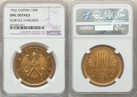 Republic gold 100 Schilling 1926 UNC Details (Surface Hairlines) NGC, Vienna mint, KM2842, Fr-520. First year of type with Semi-Prooflike fields. 

HI...