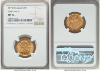 Leopold II gold 20 Francs 1875 MS64 NGC, Brussels mint, KM37, Fr-412. Position A variety. 

HID09801242017

© 2022 Heritage Auctions | All Rights Rese...