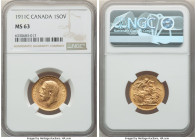 George V gold Sovereign 1911-C MS63 NGC, Ottawa mint, KM20, S-3997. Shimmering buttery surfaces with pale olive tone. 

HID09801242017

© 2022 Heritag...