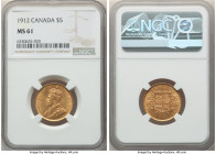 George V gold 5 Dollars 1912 MS61 NGC, Ottawa mint, KM26. Deep honey-golden color draped in a pale-avocado tone over lustrous surfaces. 

HID098012420...