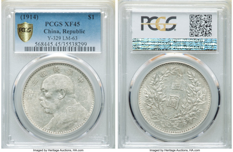 Republic Yuan Shih-kai Dollar Year 3 (1914) XF45 PCGS, KM-Y329, L&M-63. 

HID098...