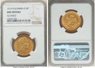 Republic gold 10 Pesos 1919 UNC Details (Cleaned) NGC, Bogota mint, KM202, Fr-112. Caramel toning on goldenrod surfaces. 

HID09801242017

© 2022 Heri...