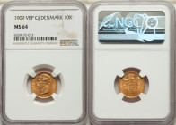 Frederik VIII gold 10 Kroner 1909 (h)-VBP MS64 NGC, Copenhagen mint, KM809. Fr-298. Decorated in a fully aurous color and deeply lustrous. 

HID098012...
