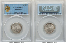 Frankfurt. Free City 6 Kreuzer 1866 MS66 PCGS, KM374, AKS-21. Underlying luster with attractive rose and gold accented gray tone. 

HID09801242017

© ...