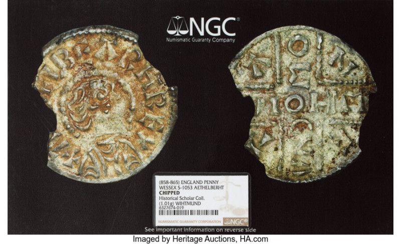 Kings of Wessex. Aethelberht (858-865/6) Penny ND (858-865) Details (Chipped) NG...