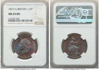 George IV 1/2 Penny 1827 MS65 Brown NGC, KM692, S-3824. Iridescent blue toning on mint red and chocolate brown surfaces. 

HID09801242017

© 2022 Heri...