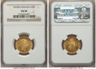 Franz Joseph I gold 20 Francs 1876-KB AU58 NGC, Kremnitz mint, KM 455.1. Also valued at 8 Forint. Semi-reflective and exhibiting a pleasing frost on d...