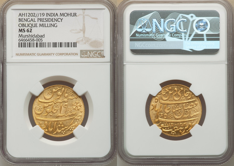 British India. Bengal Presidency gold Mohur AH 1202 Year 19 (1825-1830) MS62 NGC...