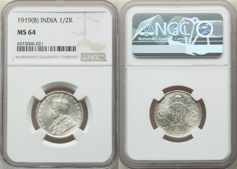 British India. George V 1/2 Rupee 1919-(b) MS64 NGC, Bombay mint, KM522. 

HID09...