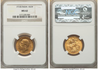 British India. George V gold Sovereign 1918-I MS62 NGC, Bombay mint, KM-A525, S-3998. A compelling specimen, boldly struck and extremely lustrous for ...