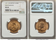 British Colony. Elizabeth II gold "Independence" 200 Rupees 1971 MS68 NGC, London mint, KM39, Fr-1. Mintage: 2,500. One year type Independence of Maur...