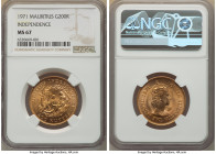 British Colony. Elizabeth II gold "Independence" 200 Rupees 1971 MS67 NGC, London mint, KM39, Fr-1. Mintage: 2,500. Satin fields of pristine cuprous c...