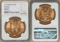 Estados Unidos gold Restrike 50 Pesos 1947 MS64+ NGC, Mexico City mint, KM481, Fr-172R. Weaving a blazing cartwheel luster form the chiseled surfaces ...