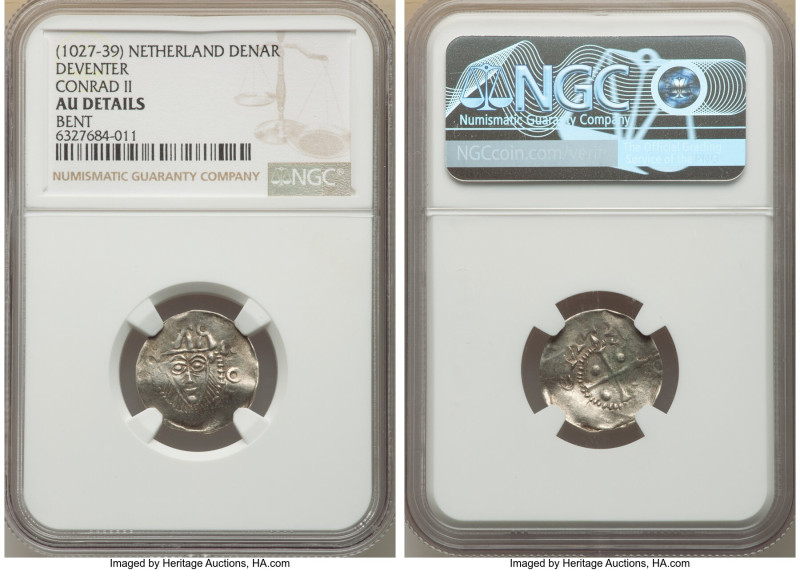 Deventer. Conrad II Denar ND (1027-1039) AU Details (Bent) NGC, Danneberg-566. 1...