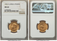George VI gold Pound 1952 MS64 NGC, Pretoria mint, KM43, Fr-7. Entrancing satin finish that tolls with mint brilliance. 

HID09801242017

© 2022 Herit...