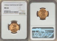 Confederation gold 20 Francs 1935-LB MS64 NGC, Bern mint, KM35.1, Fr-499. Aesthetically pleasing in a rose tinted gold patina. 

HID09801242017

© 202...