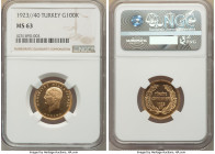 Republic gold 100 Kurush 1923 Year 40 (1963) MS63 NGC, KM855. Mintage: 10,000. A bright gem with a blend of reflective and satin textures. 

HID098012...