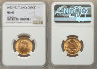 Republic gold 100 Kurush 1923 Year 52 (1975) MS65 NGC, KM855, An admirable example exuding ample shimmering brilliance. 

HID09801242017

© 2022 Herit...