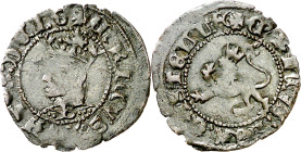 Enrique IV (1454-1474). Burgos. Medio dinero. (Imperatrix E4:13.3, mismo ejemplar) (AB. falta). Rarísima. 0,59 g. MBC-.