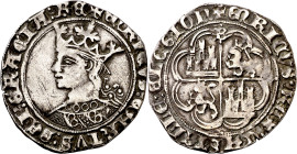 Enrique IV (1454-1474). Burgos. Real de busto. (Imperatrix E4:9.4) (AB. 688.2 var). Orla circular en anverso y lobular en reverso. Escasa. 2,97 g. MBC...