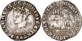 Enrique IV (1454-1474). Burgos. Real de busto. (Imperatrix E4:9.4, mismo ejemplar) (AB. 688.2). Rayitas. 3,40 g. MBC+.