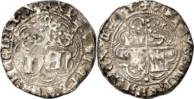 Enrique IV (1454-1474). Burgos. Medio real de anagrama. (Imperatrix E4:29.3, mismo ejemplar) (AB. 719). Orlas lobulares en anverso y reverso. Leves gr...