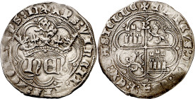 Enrique IV (1454-1474). Burgos. Real de anagrama. (Imperatrix E4:28.2, mismo ejemplar) (AB. 708.2 var). Algo alabeada. 3,34 g. (MBC+).