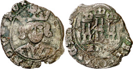 Enrique IV (1454-1474). Medina de Rioseco. Cuartillo. (Imperatrix E4:14.127) (AB. 750 var). Leyendas parcialmente visibles. Cospel faltado. Muy rara. ...